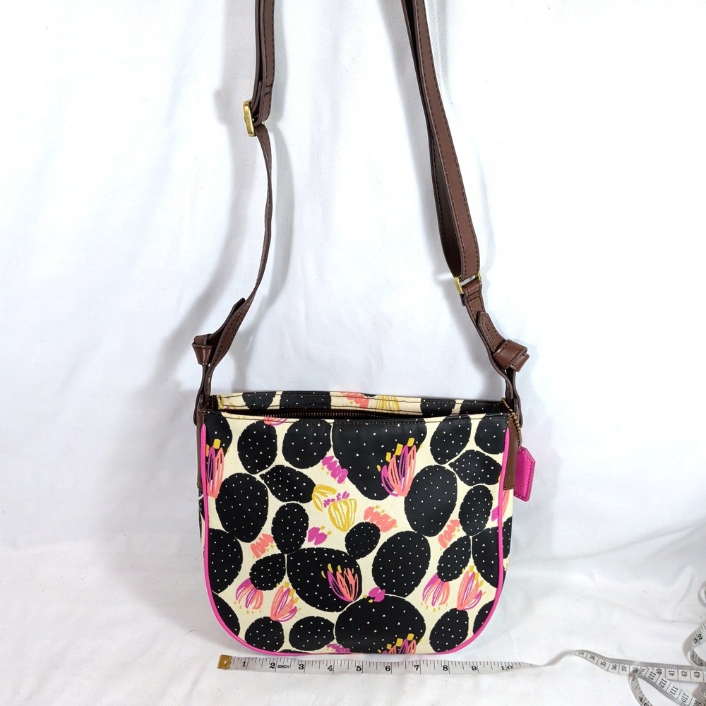 Fossil Black Cactus Print Crossbody Bag; Canvas Floral Adjustable Strap